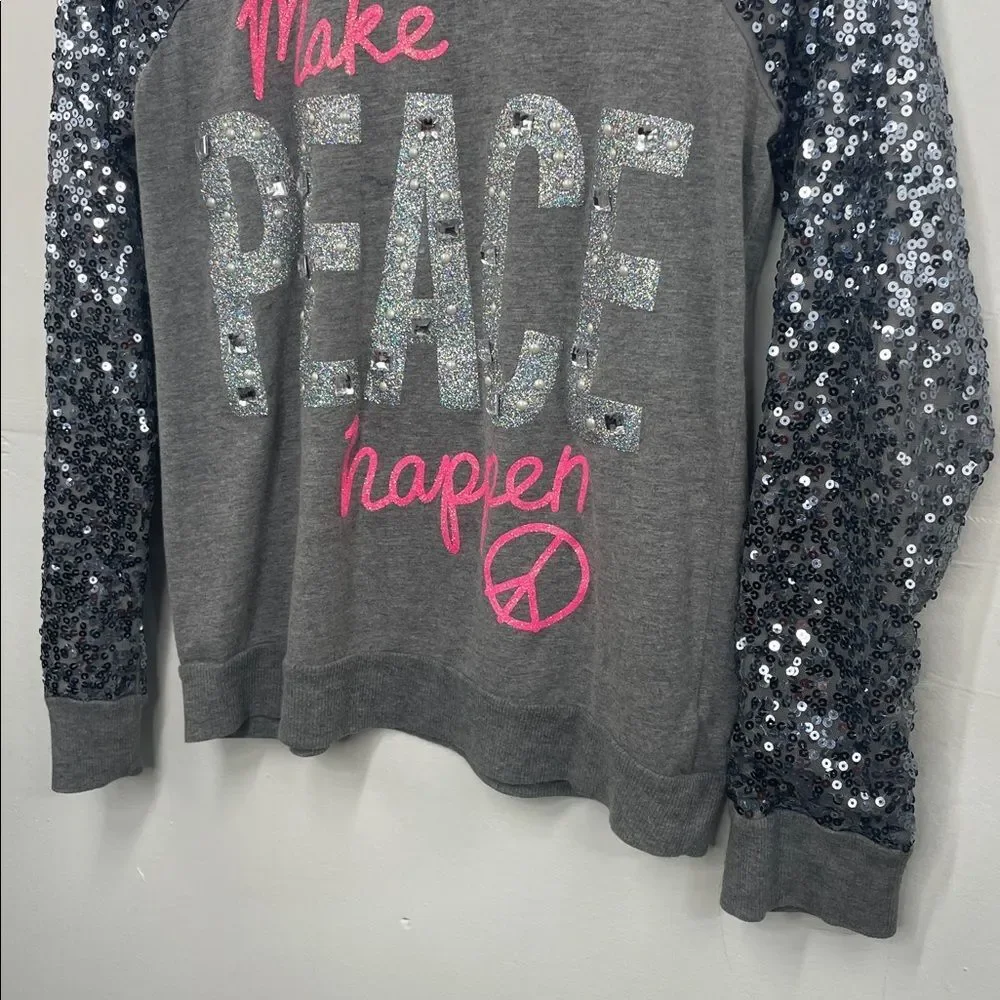 Justice Sequin Light Weight Sweat Shirt ( make peace happen) Girls size 20